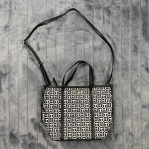 Tommy Hilfiger Crossbody Tote Womens Medium Black White Monogram Jacquard Bag